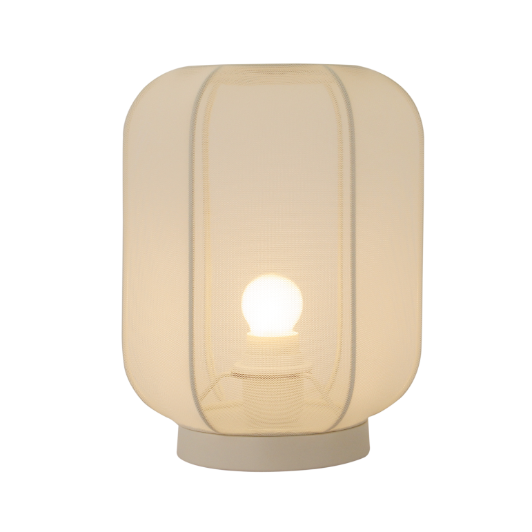 Chericoni Lecce tafellamp met ronde textiele kap, passend in een Japandi interieur.