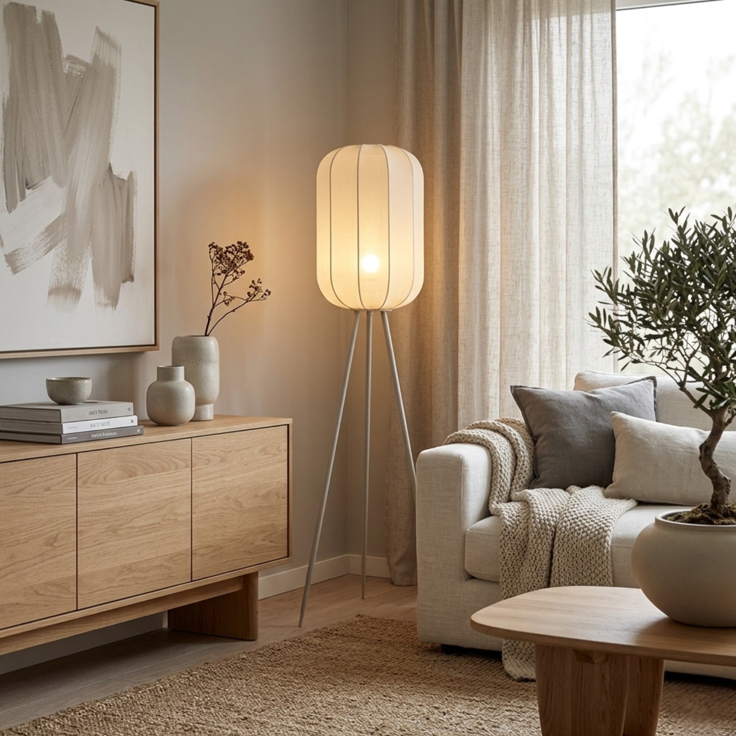 Lampada da terra Chericoni Lecce - Ø32 cm - 1 luce - Natura - Crema/Beige - Stile Japandi