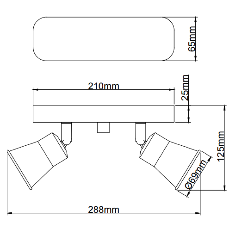 Zweiflammiger Chericoni Lisa Deckenstrahler in Rot/Schwarz – Gesamtansicht