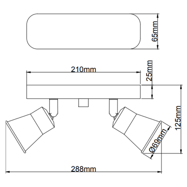 Zweiflammiger Chericoni Lisa Deckenstrahler in Rot/Schwarz – Gesamtansicht