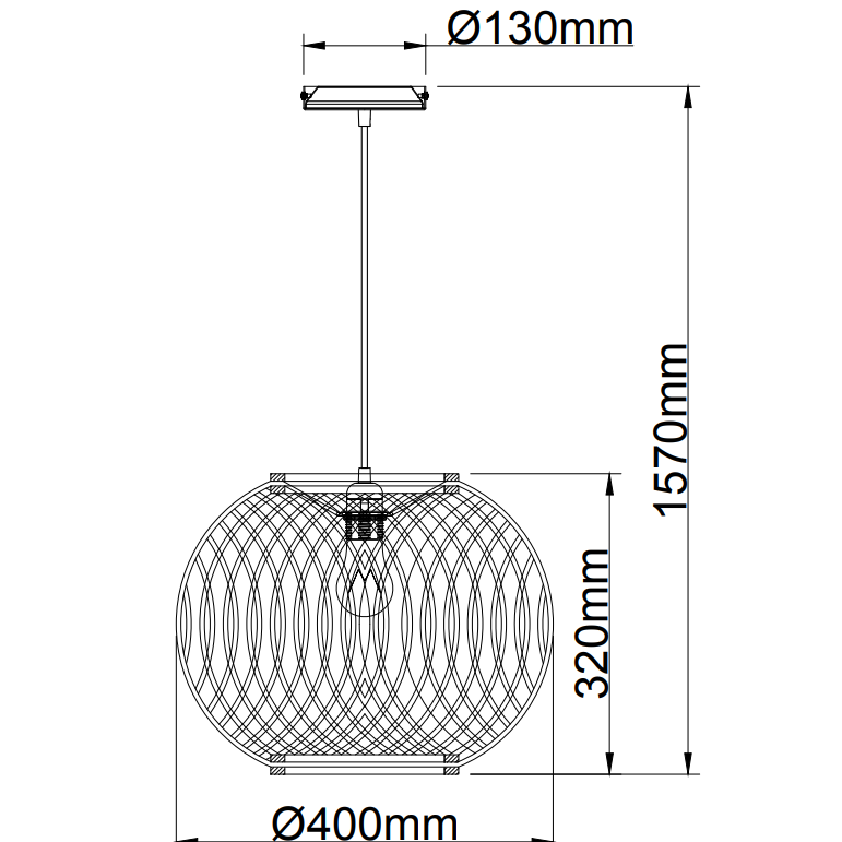 Chericoni Nature Diagonal Round Pendant Lamp – 1 light – Ø40 cm – E27 - Natural wood