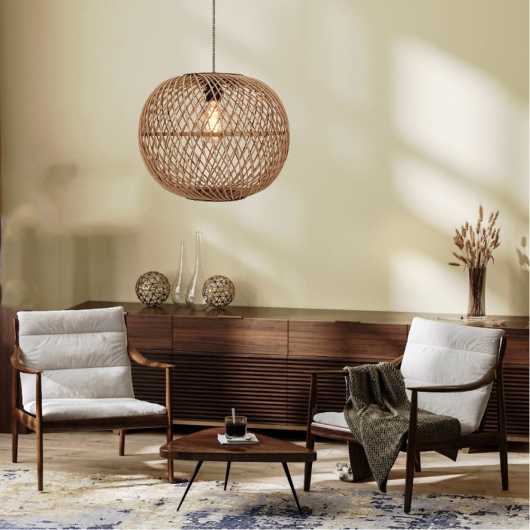 Natuurlijke Chericoni Nature Diagonaal hanglamp, 1 lichtpunt, Ø40 cm, gemaakt van hout.