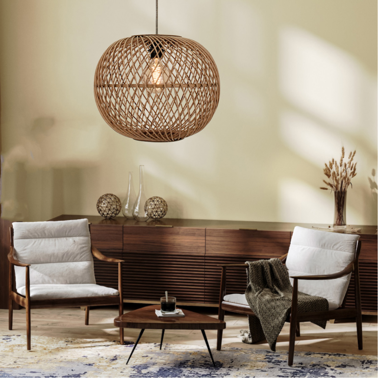 Natuurlijke Chericoni Nature Diagonaal hanglamp, 1 lichtpunt, Ø50 cm, gemaakt van hout.