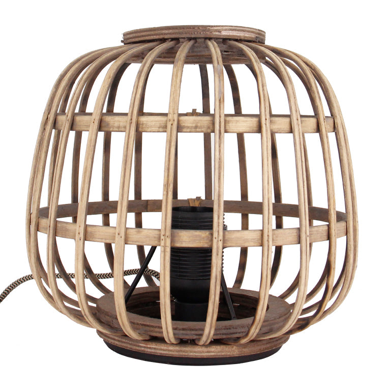 1-flammige Nature Trapeze Tischlampe aus Bambus Holz, Ø22 cm, E27, schlichtes und natürliches Design.