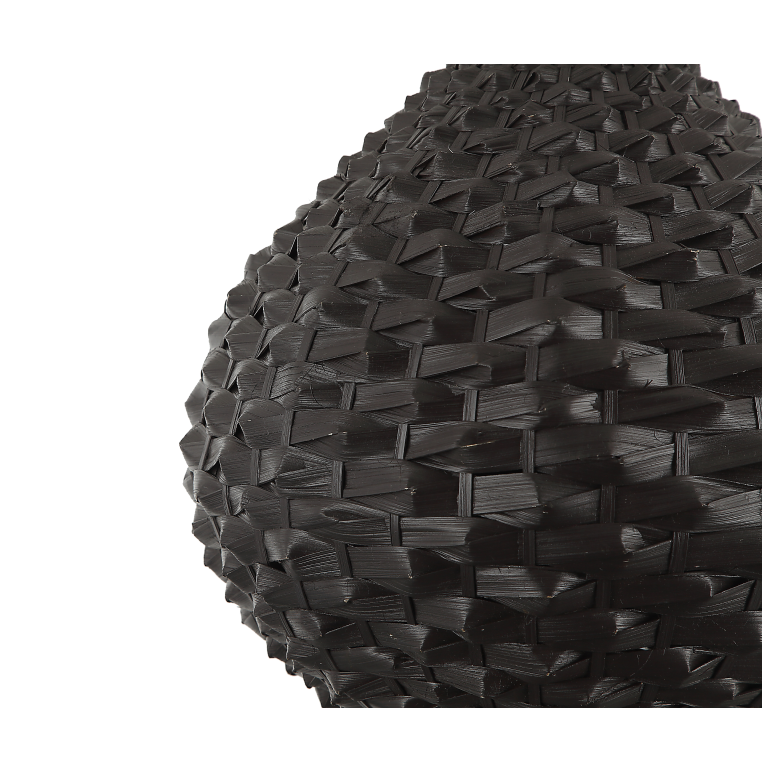 Runde Hängelampe Chericoni Nature Treccia, schwarz, Ø32 cm, 1-flammig, E27, stilvoll und funktional.