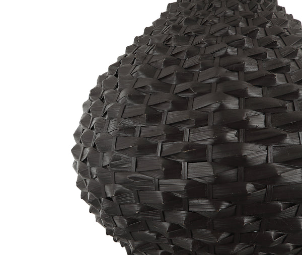 Close-up van de Chericoni Nature Treccia hanglamp, 1 lichts, Ø32 cm, E27, zwart, met gedetailleerd design van ijzer en metaal voor een moderne uitstraling.