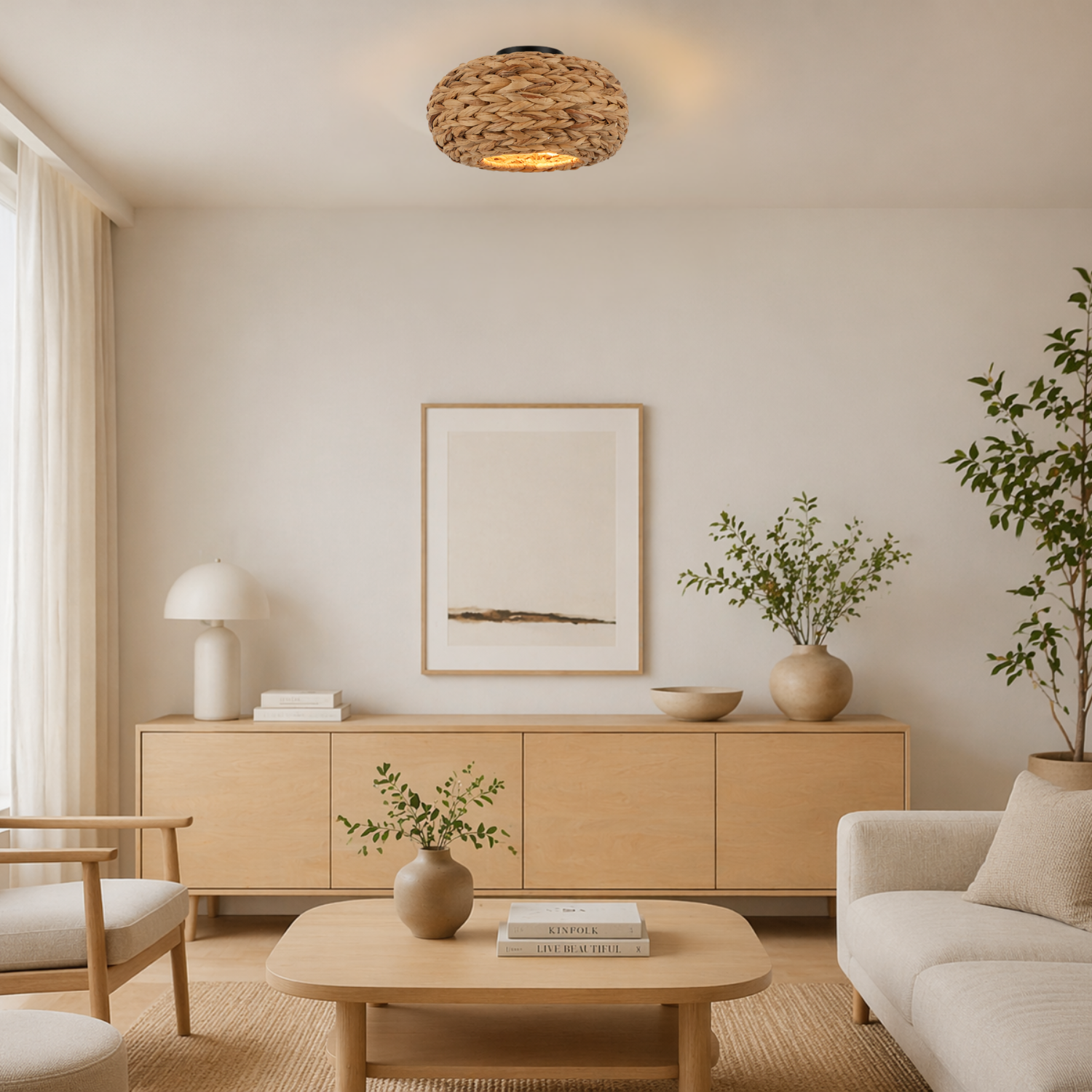 Chericoni Nature Treccia Ceiling Lamp - 1 Light - Ø 35cm - Bamboo