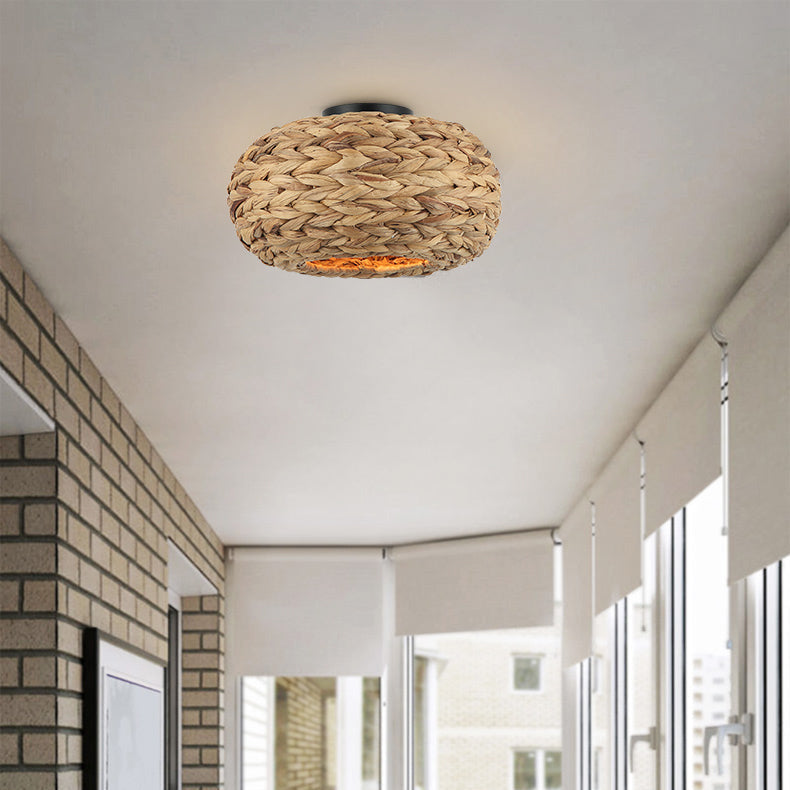 Chericoni Nature Treccia plafondlamp 1 licht Ø 35 cm bamboe, bevestigd aan plafond in hal.