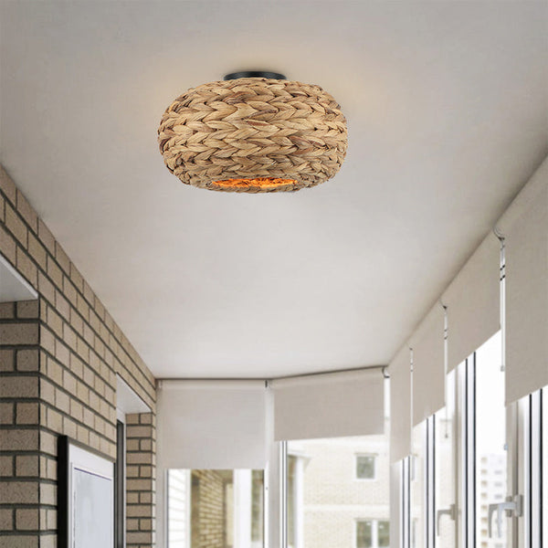 Chericoni Nature Treccia plafondlamp 1 licht Ø 35 cm bamboe, bevestigd aan plafond in hal.