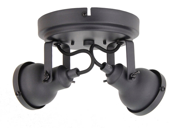 Chericoni Nero spot 2 lichts Ø 8 cm GU10, zwart, achteraanzicht van de spotlamp met zicht op de montagebeugel en aansluiting.