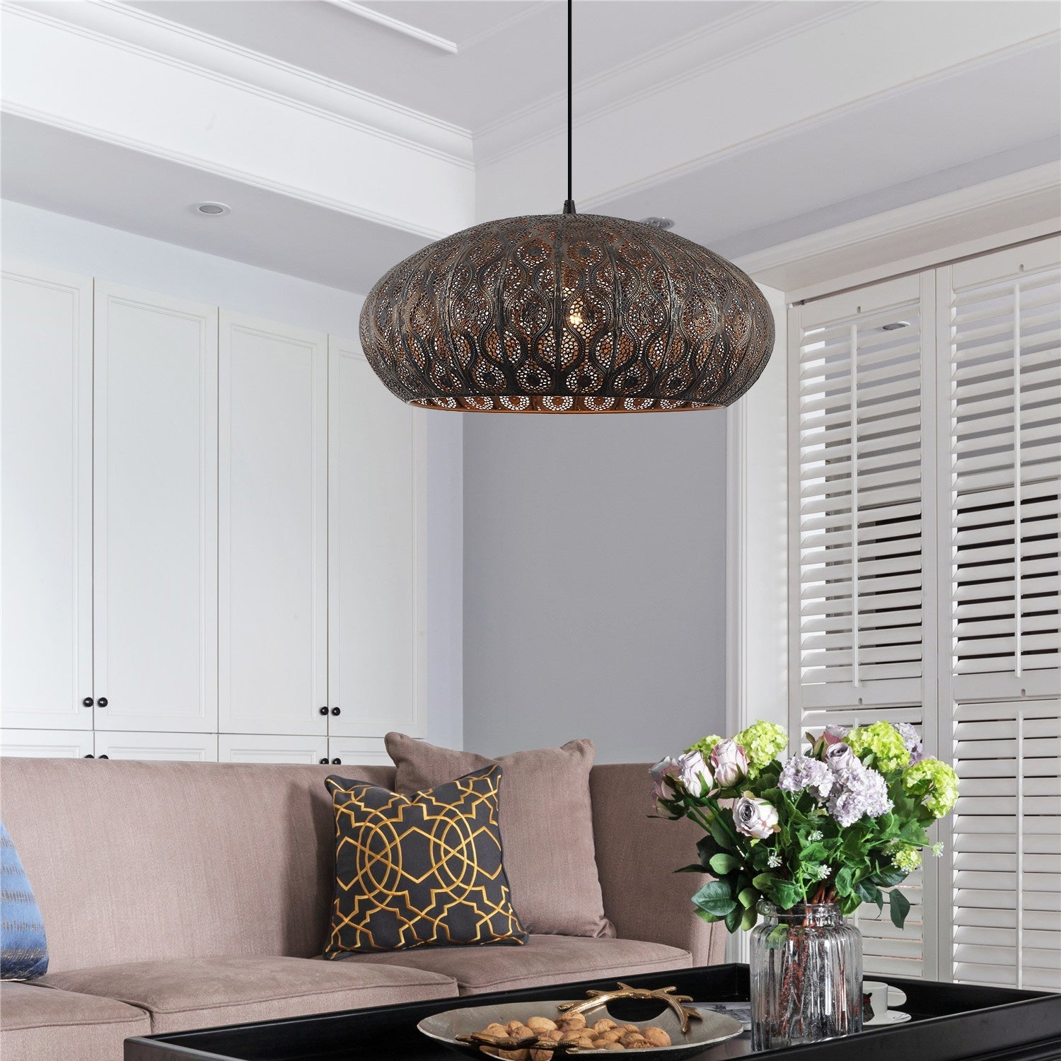 Zwarte Chericoni Rolo hanglamp, Ø52 cm, met E27 fitting, perfect voor stijlvolle verlichting in grote ruimtes.