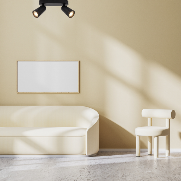 Stijlvolle zwarte Chericoni Spero plafondspot met 2 lichtpunten en modern design.