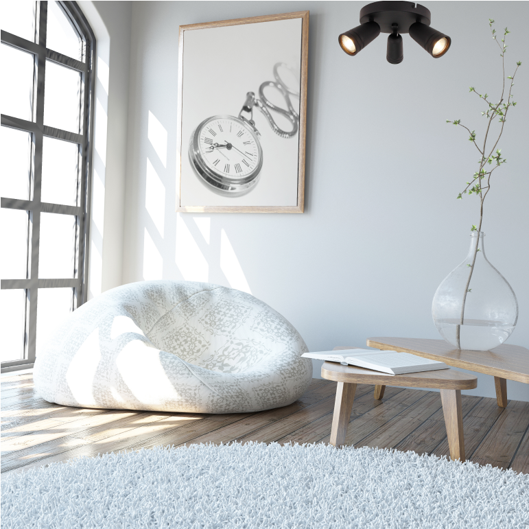 Strakke zwarte Chericoni Spero spotlamp met drie lichtpunten en compact design.
