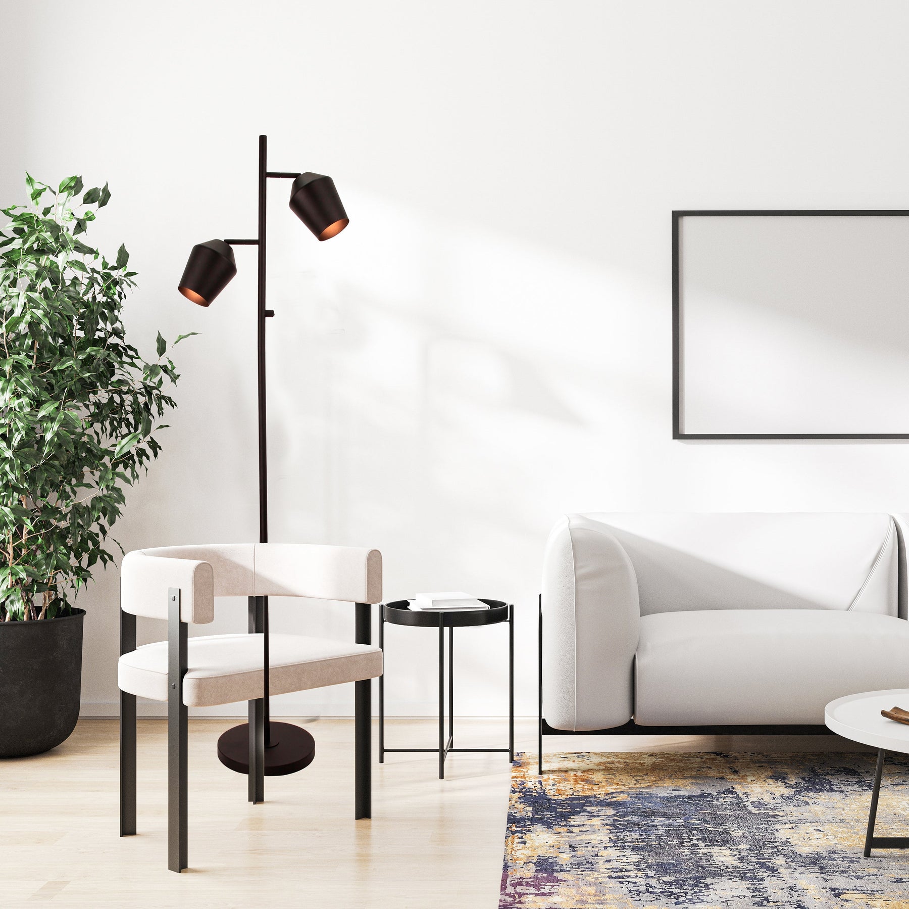 Chericoni Tavola vloerlamp, zwart, 153 cm hoog, met twee lichtpunten. Modern design, ideaal voor sfeervolle verlichting.