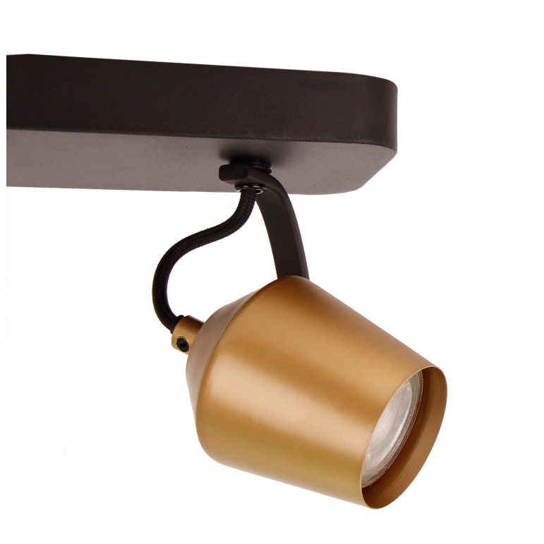 GU10 plafondspot Chericoni Tavola in goud, met drie lichtpunten en een verfijnde uitstraling.
