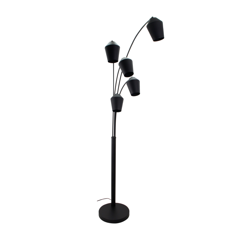 Schwarze Stehleuchte mit fünf dekorativen Glühbirnen