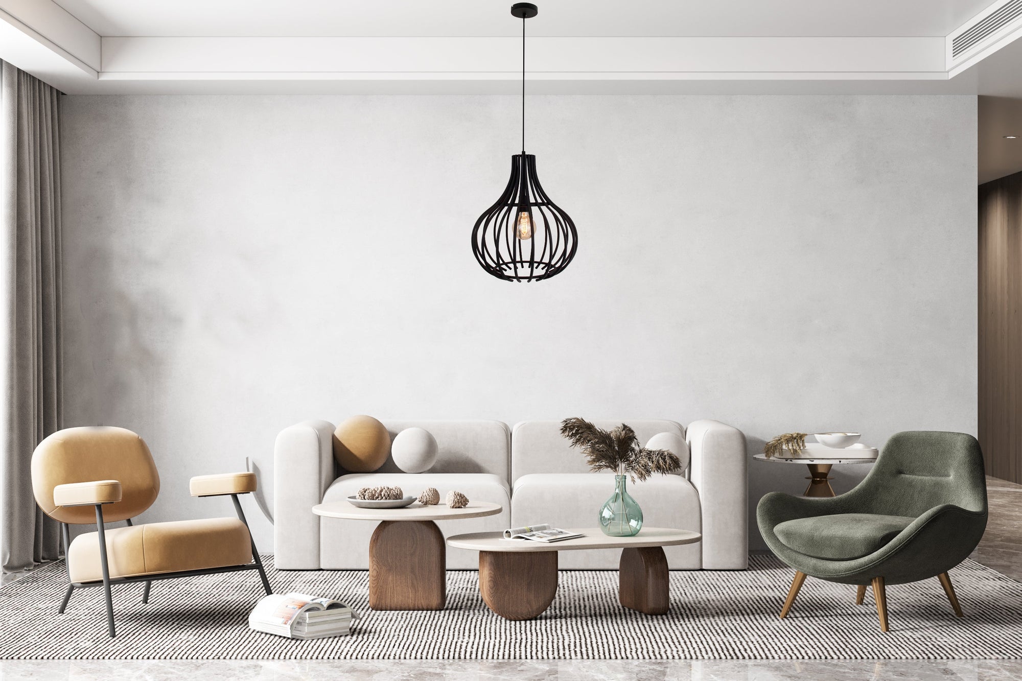 Chericoni Goccia hanglamp zwart metaal Ø40 cm in een sfeervol interieur, toont robuuste, stoere uitstraling boven een tafel.