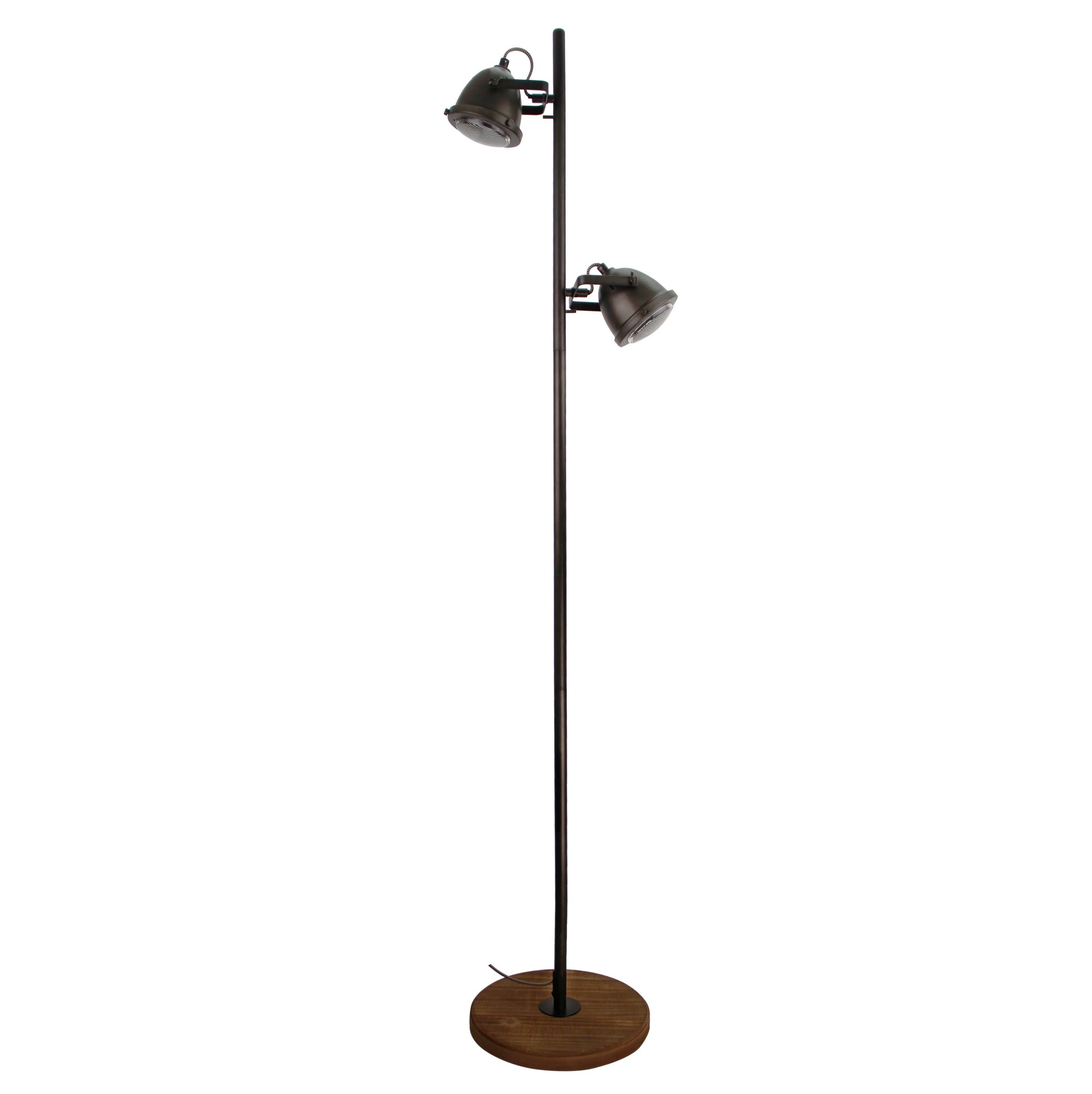 Chericoni Bella vloerlamp met 2 lichtpunten, Ø11 cm, GU10 fitting, zwart met houtaccenten.