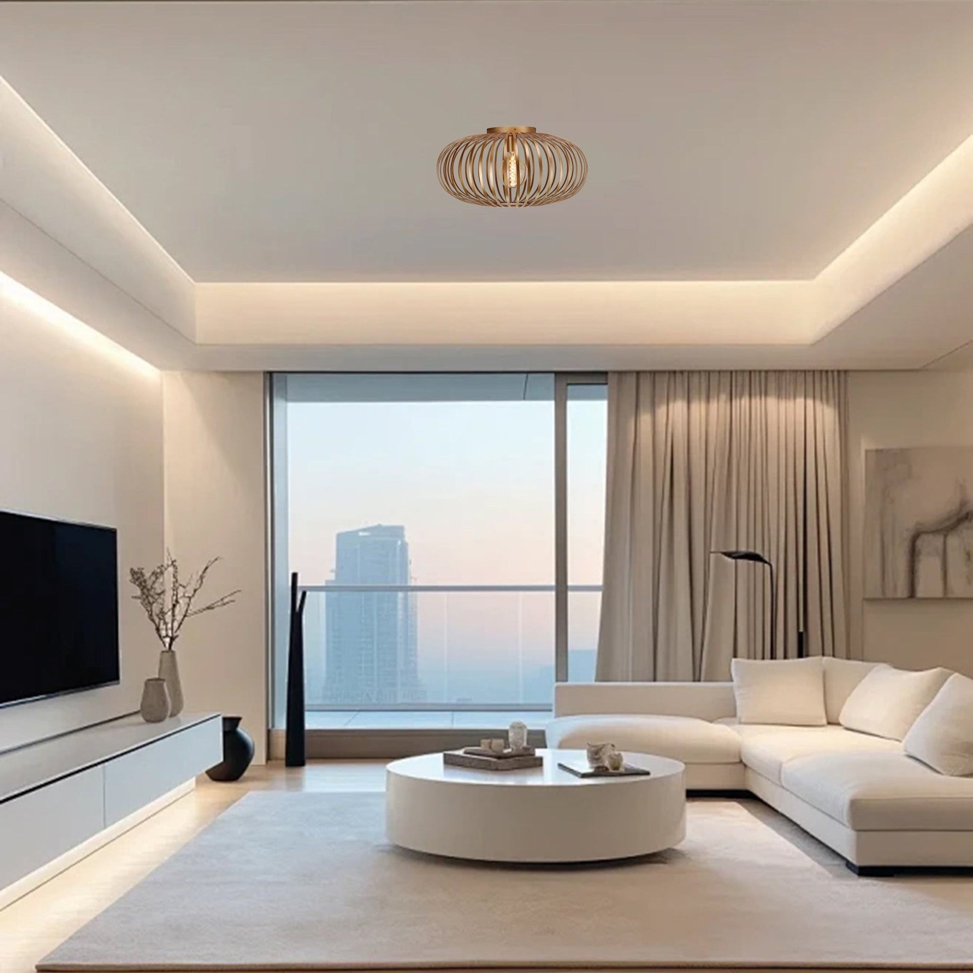 Plafondlamp Chericoni Curvato, goud, Ø60 cm, 1 lichtpunt, E27 fitting. Stijlvol en modern design voor sfeervolle verlichting.