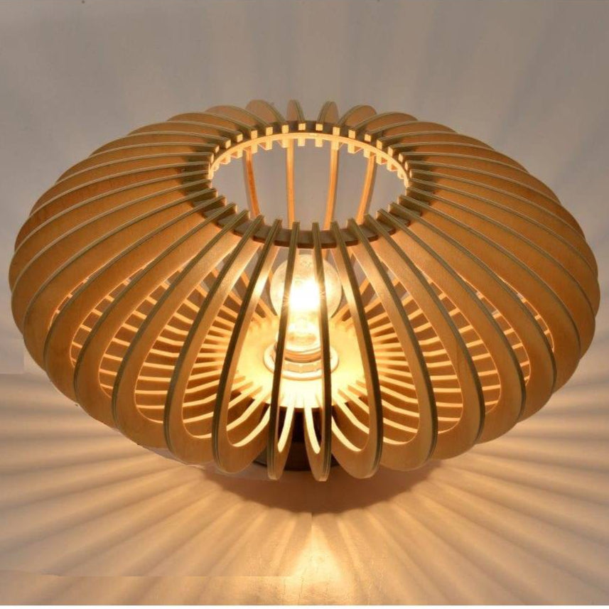 Chericoni Curvato Tafellamp, Ø30 cm, natuurlijk hout, geschikt voor E27 lampen.