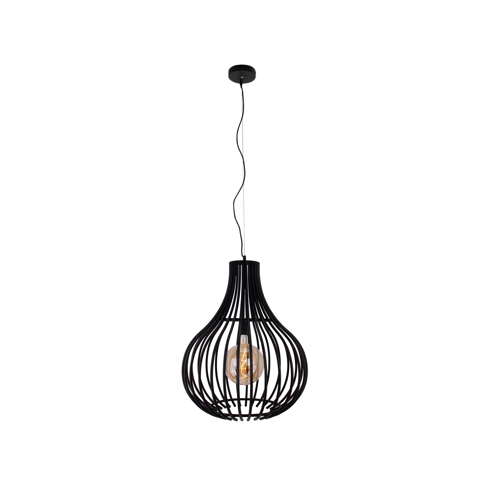 Chericoni Goccia hanglamp, Ø50 cm, zwart metaal, sfeervol verlicht boven een tafel, creëert een robuuste uitstraling in het interieur.