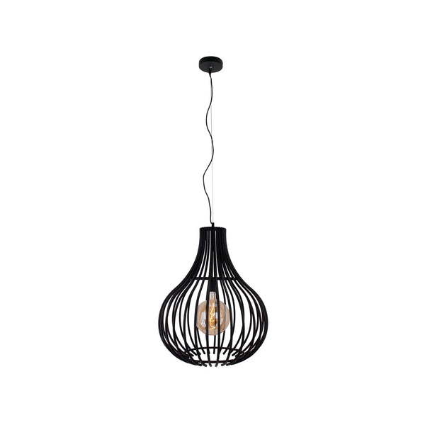 Chericoni Goccia hanglamp, Ø50 cm, zwart metaal, sfeervol verlicht boven een tafel, creëert een robuuste uitstraling in het interieur.