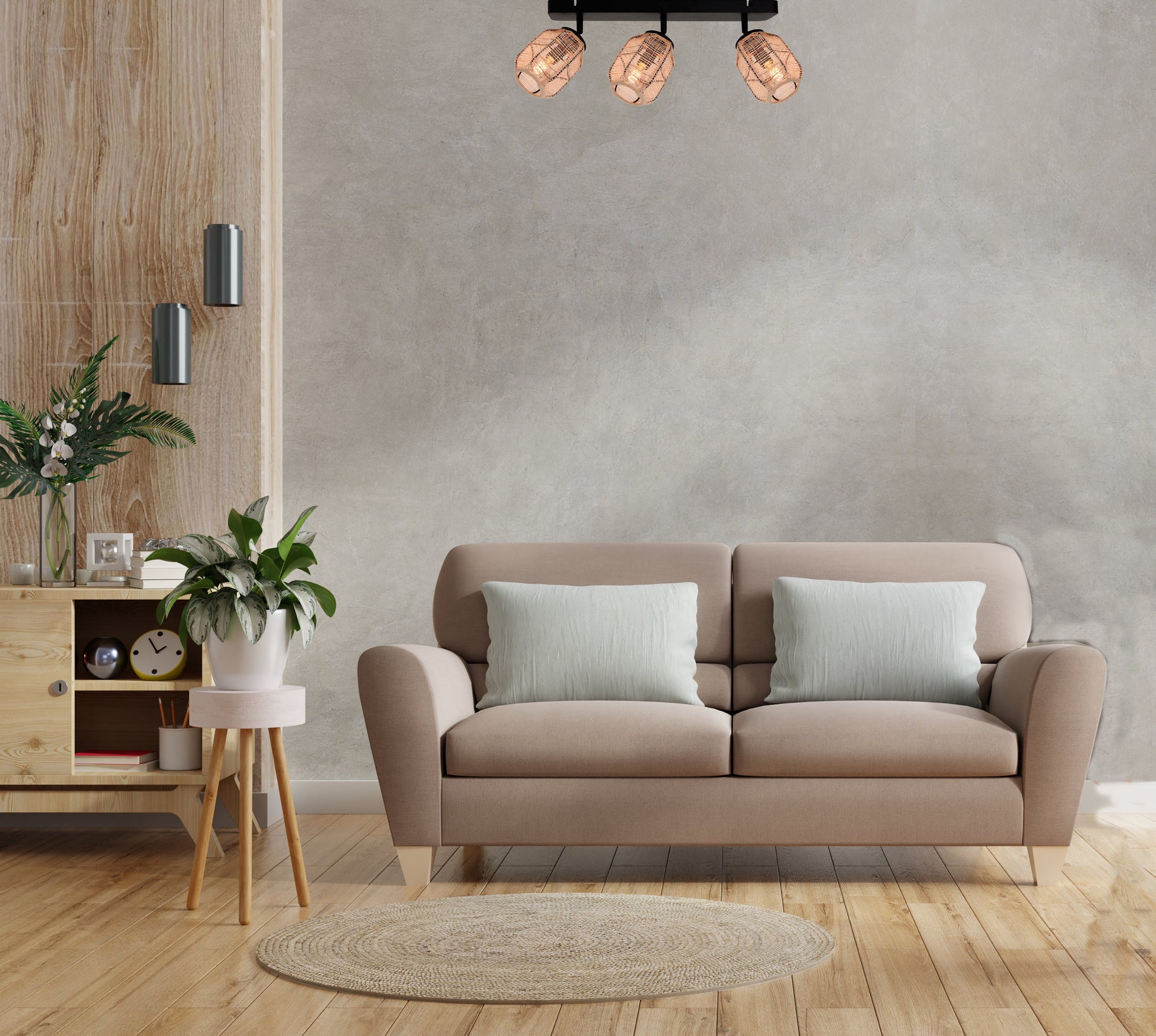 Chericoni Nature Jute plafondspot met 3 lichtpunten, Ø11 cm, E14 fitting, gemaakt van bamboe en hout.