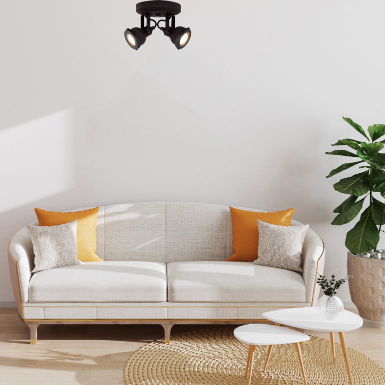 Industriële 2-lichts plafondspot in matzwart – Chericoni Nero, vooraanzicht