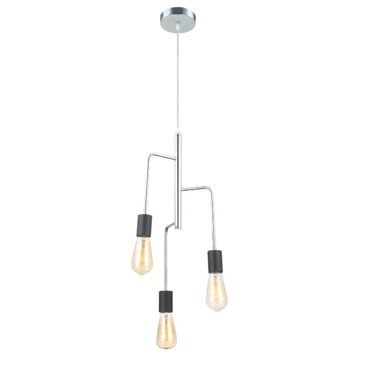 De Chericoni Retro Hanglamp met drie lichtpunten. De lamp heeft een combinatie van chromen en zwarte elementen en een retro design.