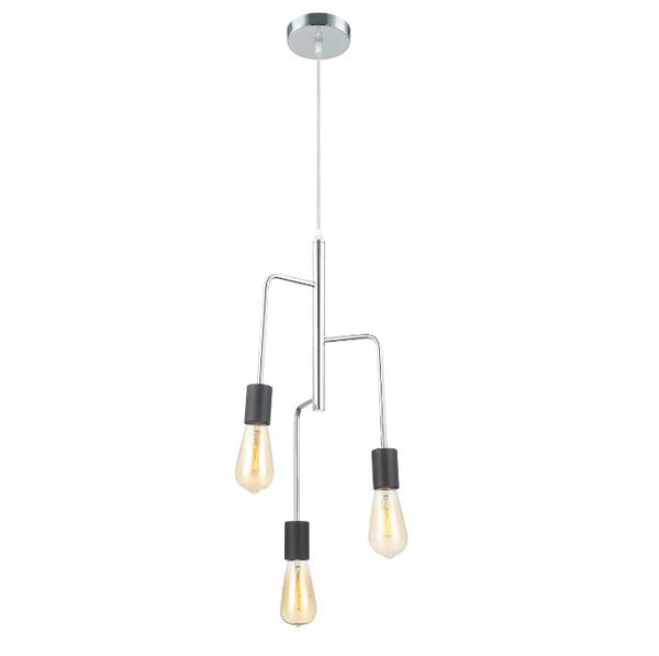 De Chericoni Retro Hanglamp met drie lichtpunten. De lamp heeft een combinatie van chromen en zwarte elementen en een retro design.