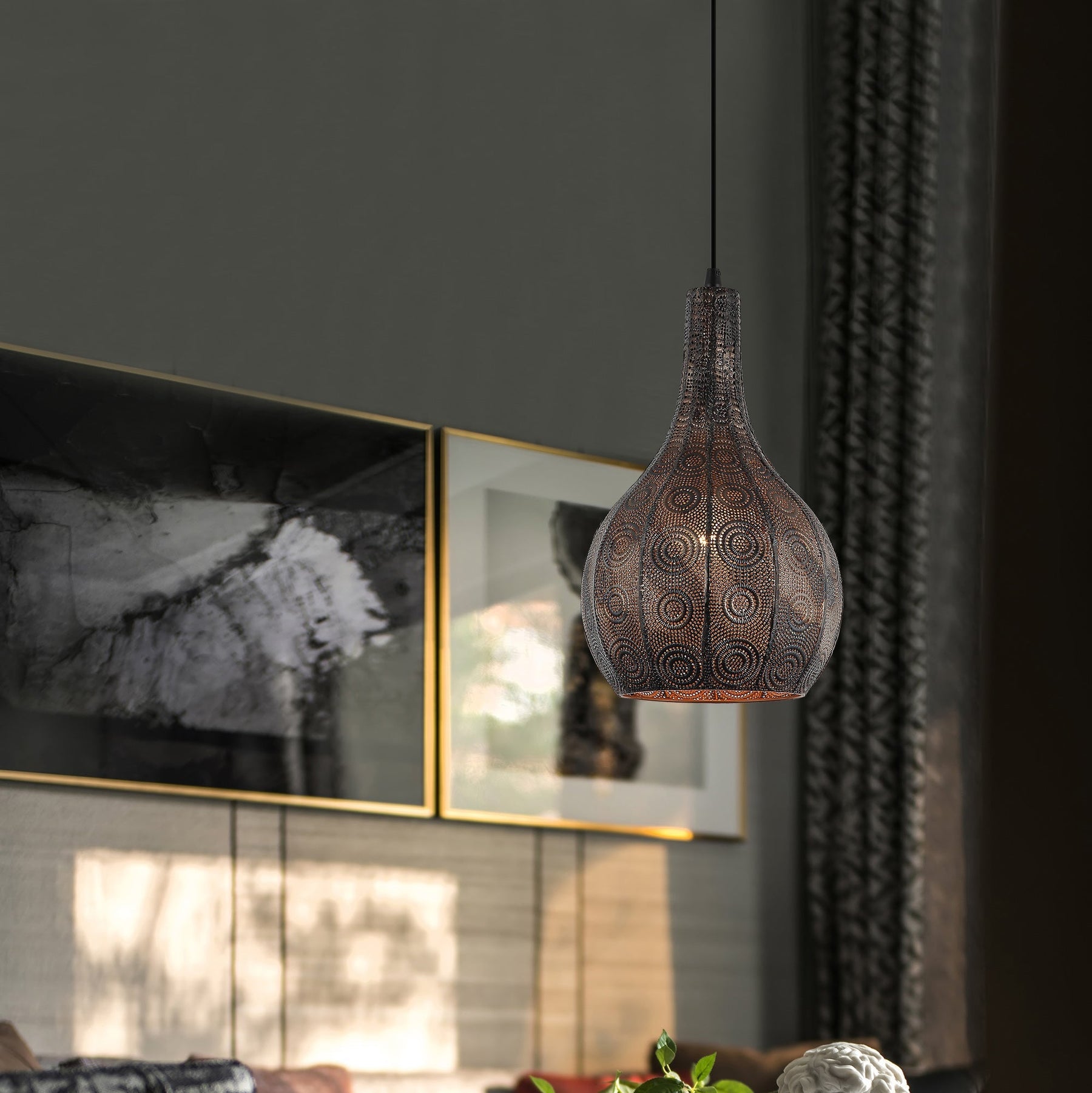 Zwarte Chericoni Rolo hanglamp, Ø25 cm, met E27 fitting, ideaal voor eigentijdse verlichting in je woonkamer of slaapkamer.