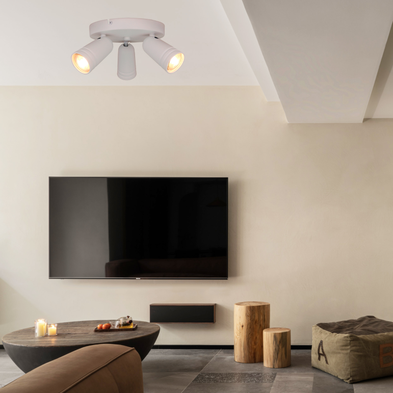 Moderne witte Chericoni Spero plafondspot met drie GU10 lichtbronnen.