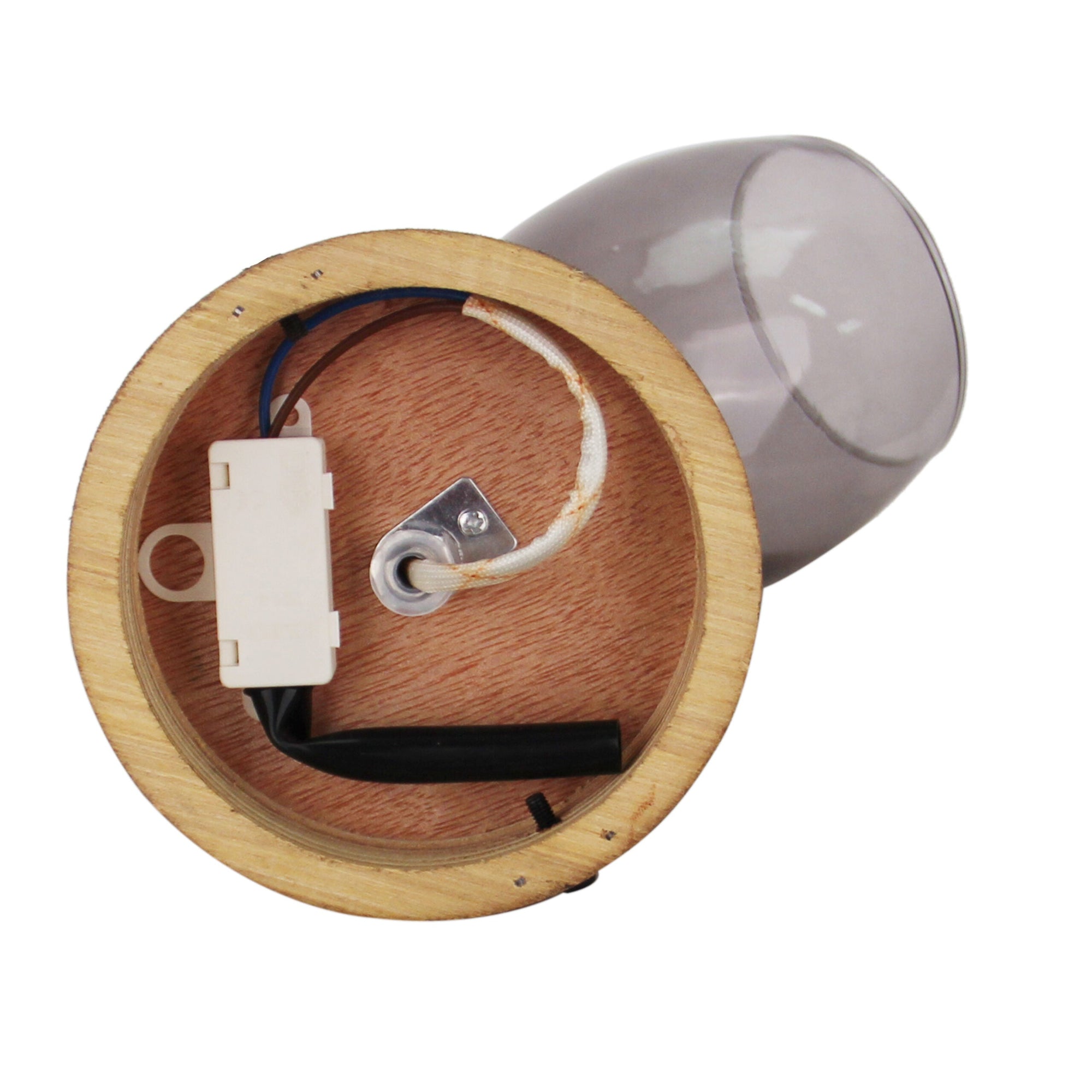 De Chericoni Sylvie Spot (1-lichts) van brons staal met houten voet en getinte glazen kap creëert een warme sfeer in huis. 