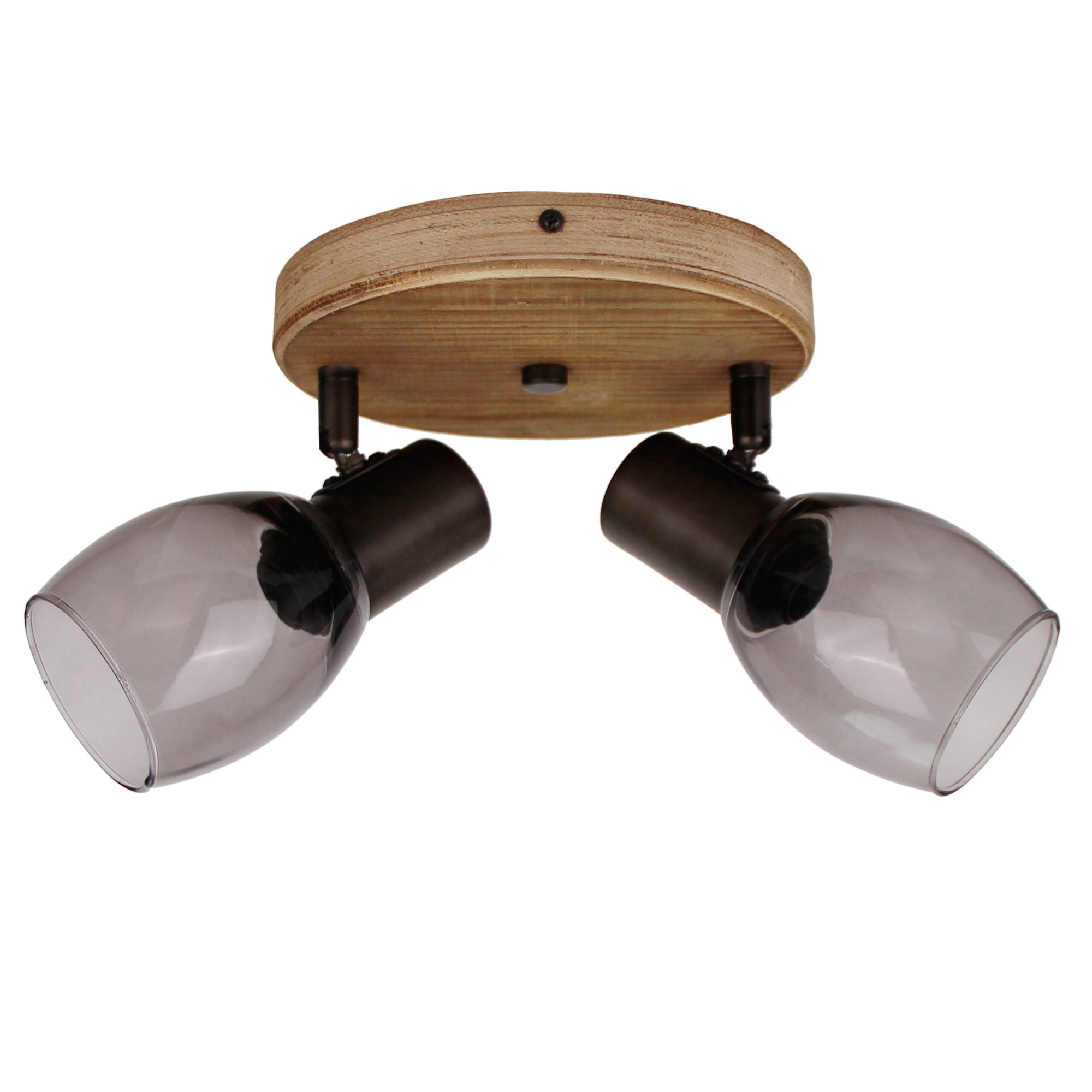 De Chericoni Sylvie Plafondspot (2-lichts) van brons staal met houten voet en getinte glazen kap creëert een warme sfeer. 
