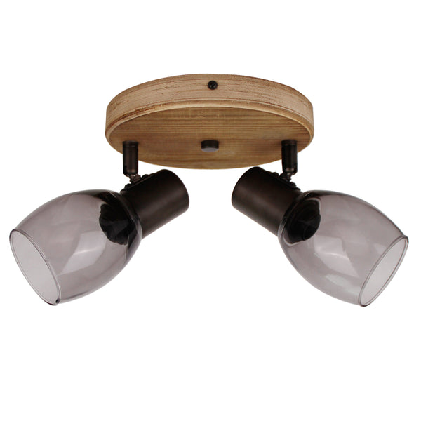 De Chericoni Sylvie Plafondspot (2-lichts) van brons staal met houten voet en getinte glazen kap creëert een warme sfeer. 