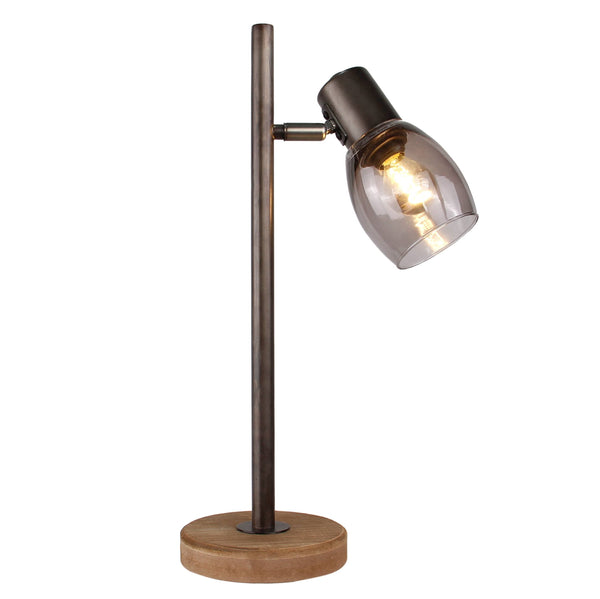 De Chericoni Sylvie Tafellamp (Ø8 cm) in zwart met vintage hout en smoke rookglas is een stijlvolle eyecatcher. De getinte glazen kap geeft een warm licht en creëert sfeer. 