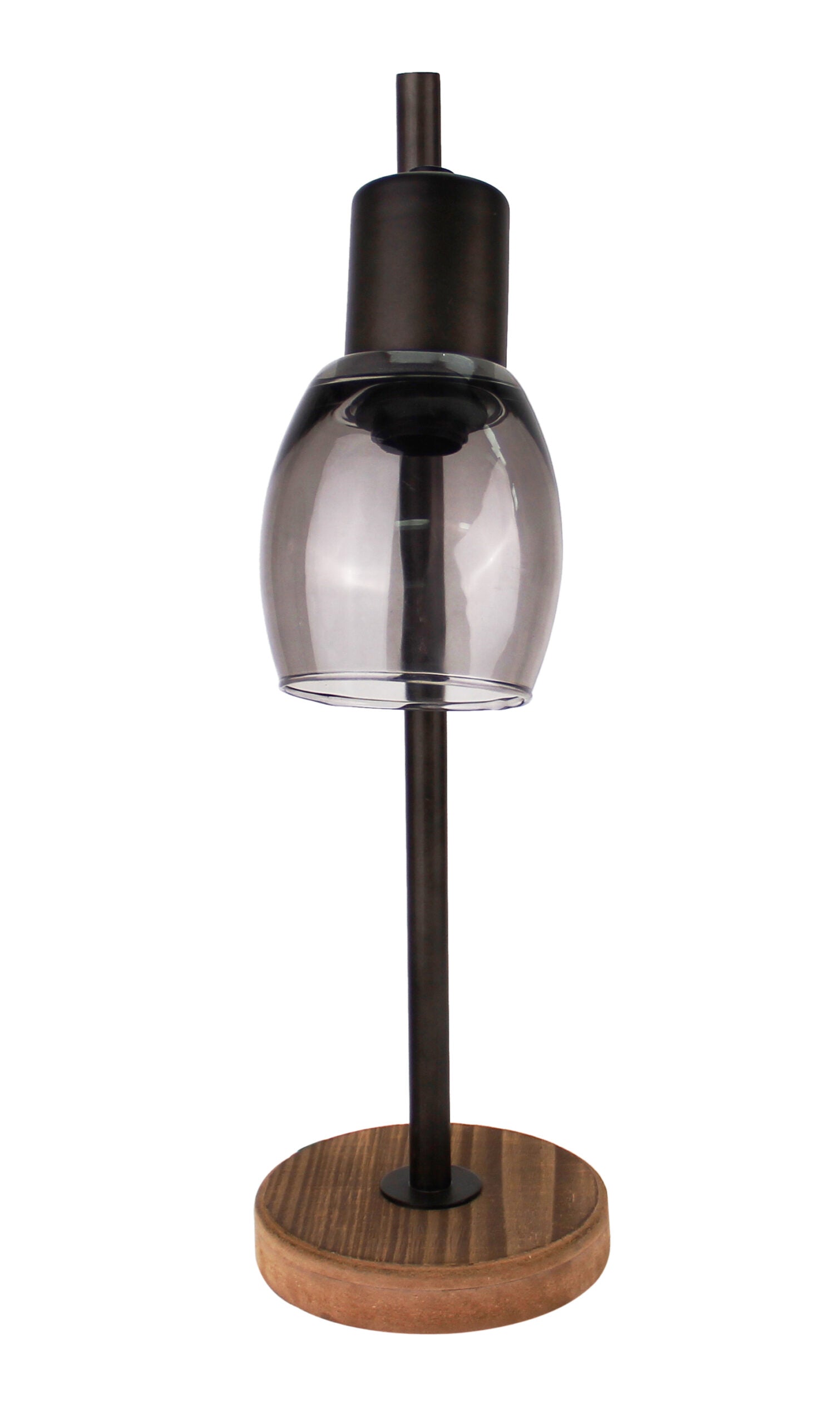 De Chericoni Sylvie Tafellamp (Ø8 cm) in zwart met vintage hout en smoke rookglas is een stijlvolle eyecatcher. De getinte glazen kap geeft een warm licht en creëert sfeer. 