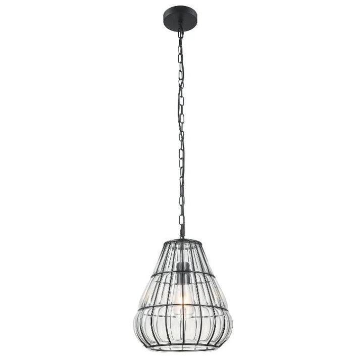 De Chericoni Venezia Uno Hanglamp van zwart metaal met helder glas creëert een bijzonder lichtspel op plafond en muur. 