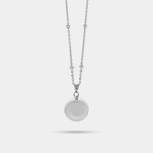 Collar de llamador de ángeles en acero de 100 cm con esfera pulida espejo con sonajero de 2 cm