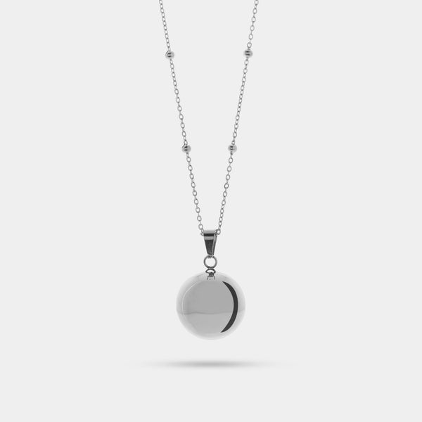 Collana chiama angeli in acciaio cm 90 con sfera con sonaglio lucida a specchio cm 2,5