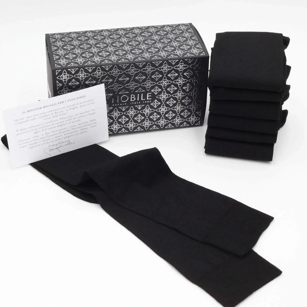 Box of Long Chiffon Cashmere Goat Hircus Socks - 6 Pairs Black