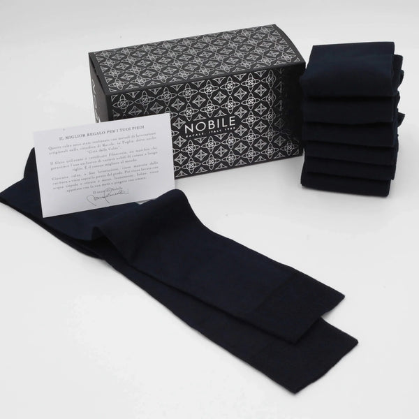 Doos met Lange Chiffon Kasjmier Geitenhircus Sokken - 6 Paar Blauw