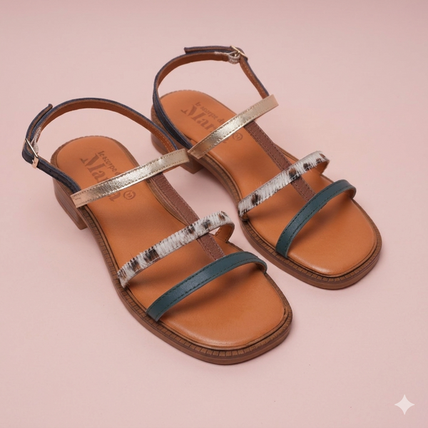 Clelia Sandal in Blue Teal and Leather