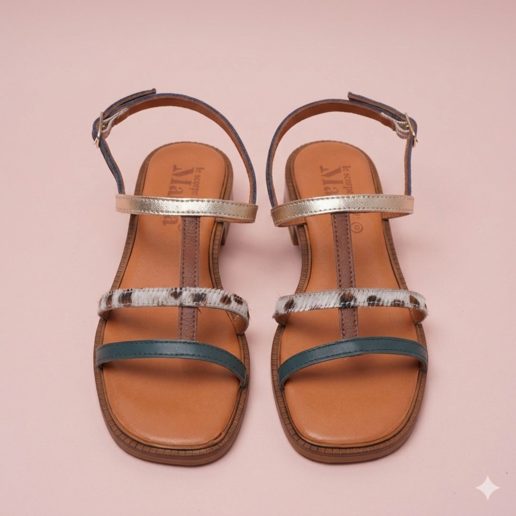 Clelia Sandal in Blue Teal and Leather