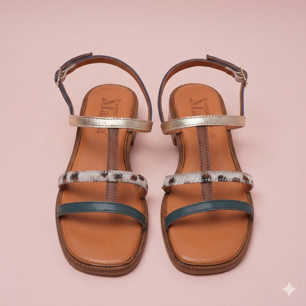 Clelia Sandal in Blue Teal and Leather