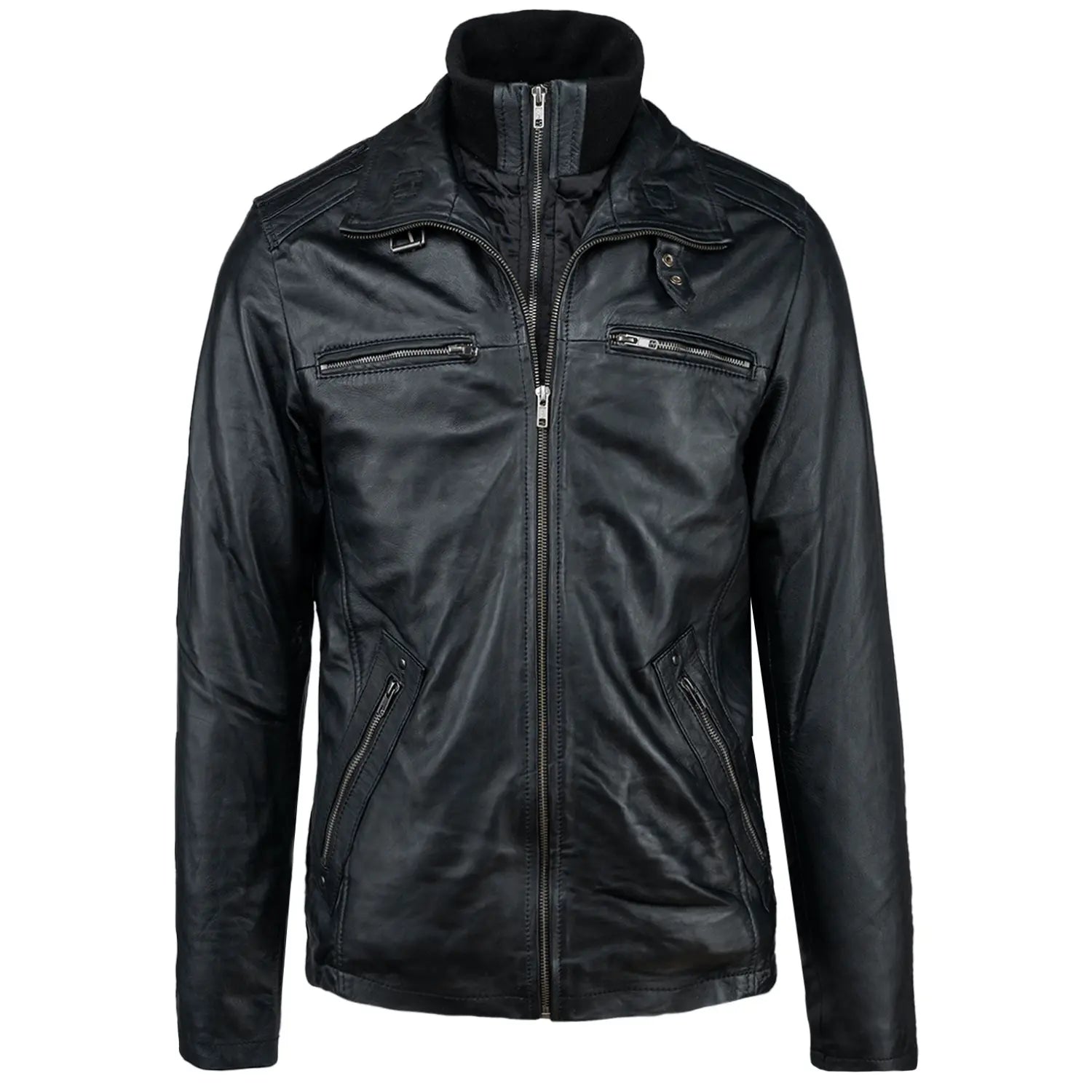 Veste en cuir Colin pour homme noire