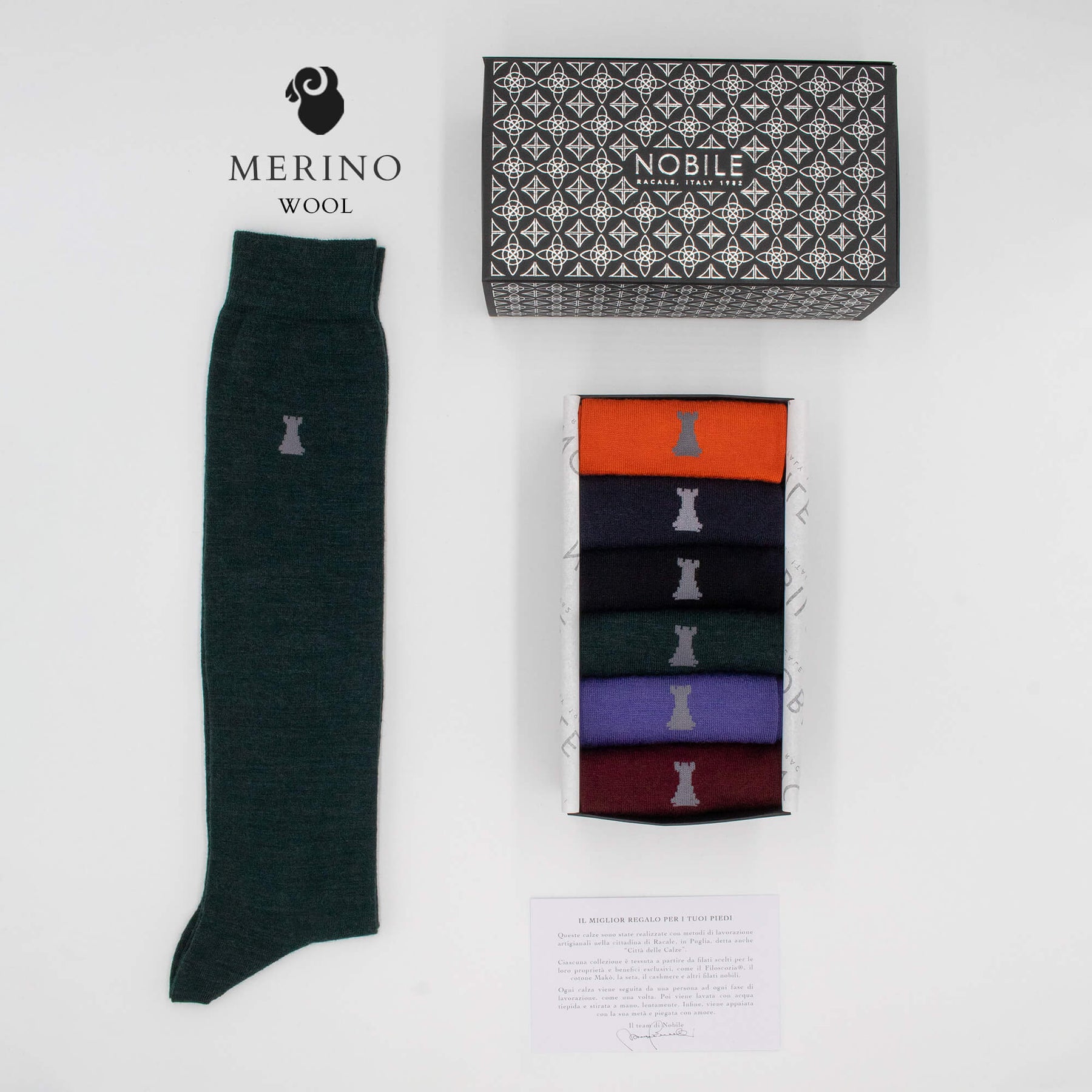 Couleurs de laine - Boîte de 6 paires de chaussettes longues en laine mérinos de couleur unie