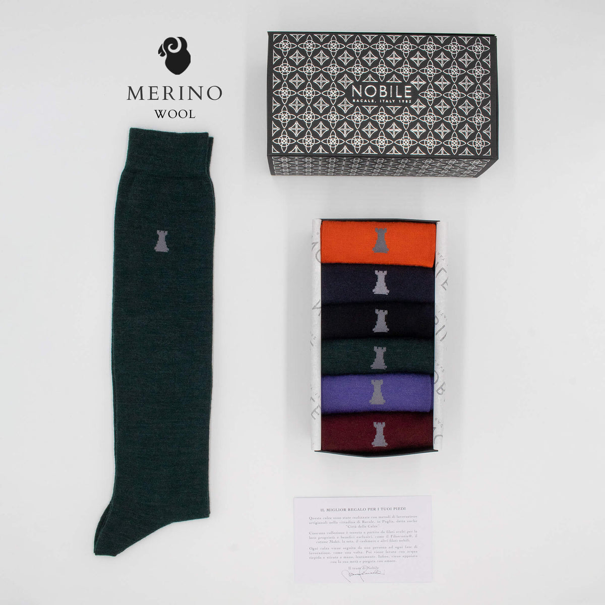 Wool Colors - Box of 6 Long Merino Wool Solid Color Socks