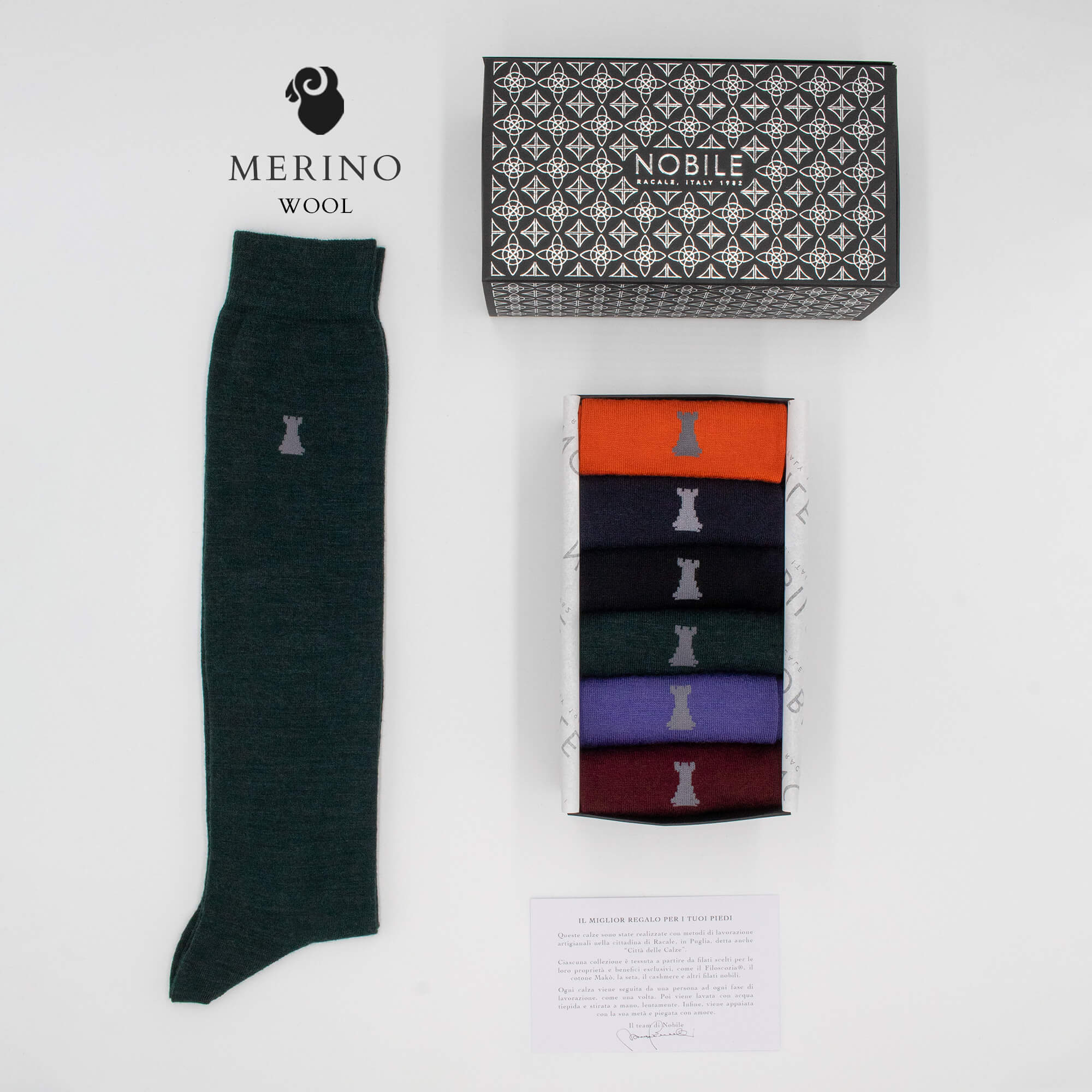 Wool Colors - Box of 6 Long Merino Wool Solid Color Socks