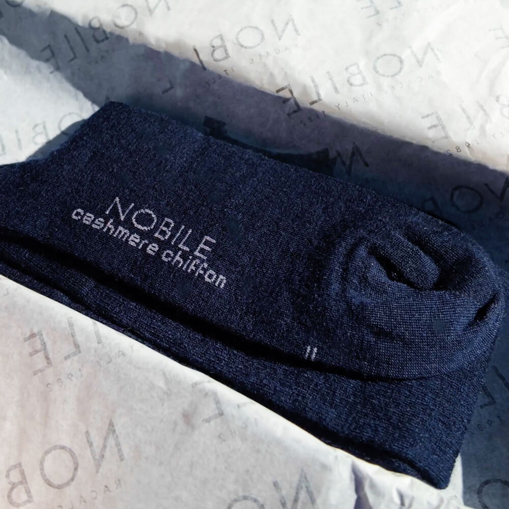 Box Long Chiffon Socks in Cashmere from Hircus Goat - 3x Black/3x Blue